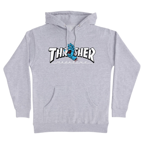 Santa Cruz X Thrasher Screaming Logo P/O Hooded Heavyweight Sweatshirt Mens Grey Hthr
